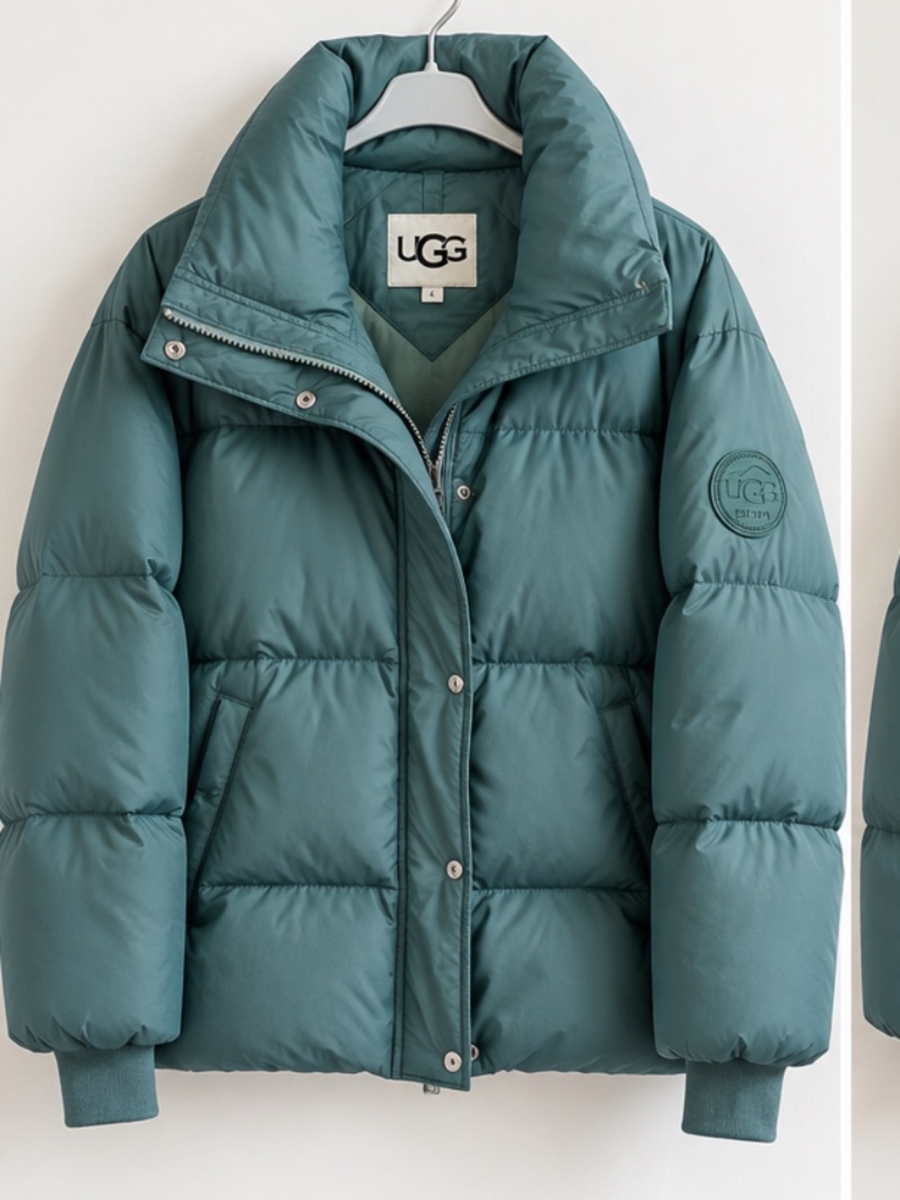 UGG Teal Sage Green Puffer Jacket Size L Oversized Collar